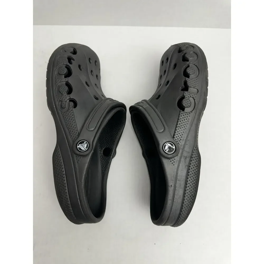 Crocs Baya Clog Adult Men’s 10 Women’s 12 Black Logo Pool Beach Slip On Comfort